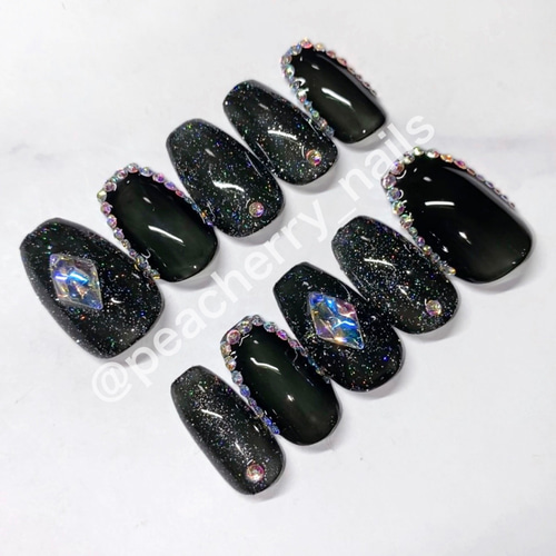 ブラック フレンチ パール 星 月 韓国 量産型 ネイルチップ