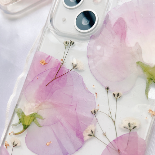 まいページ★押し花ケース 4色 押し花 クリアケース 花 レジン スマホケース 全機種対応