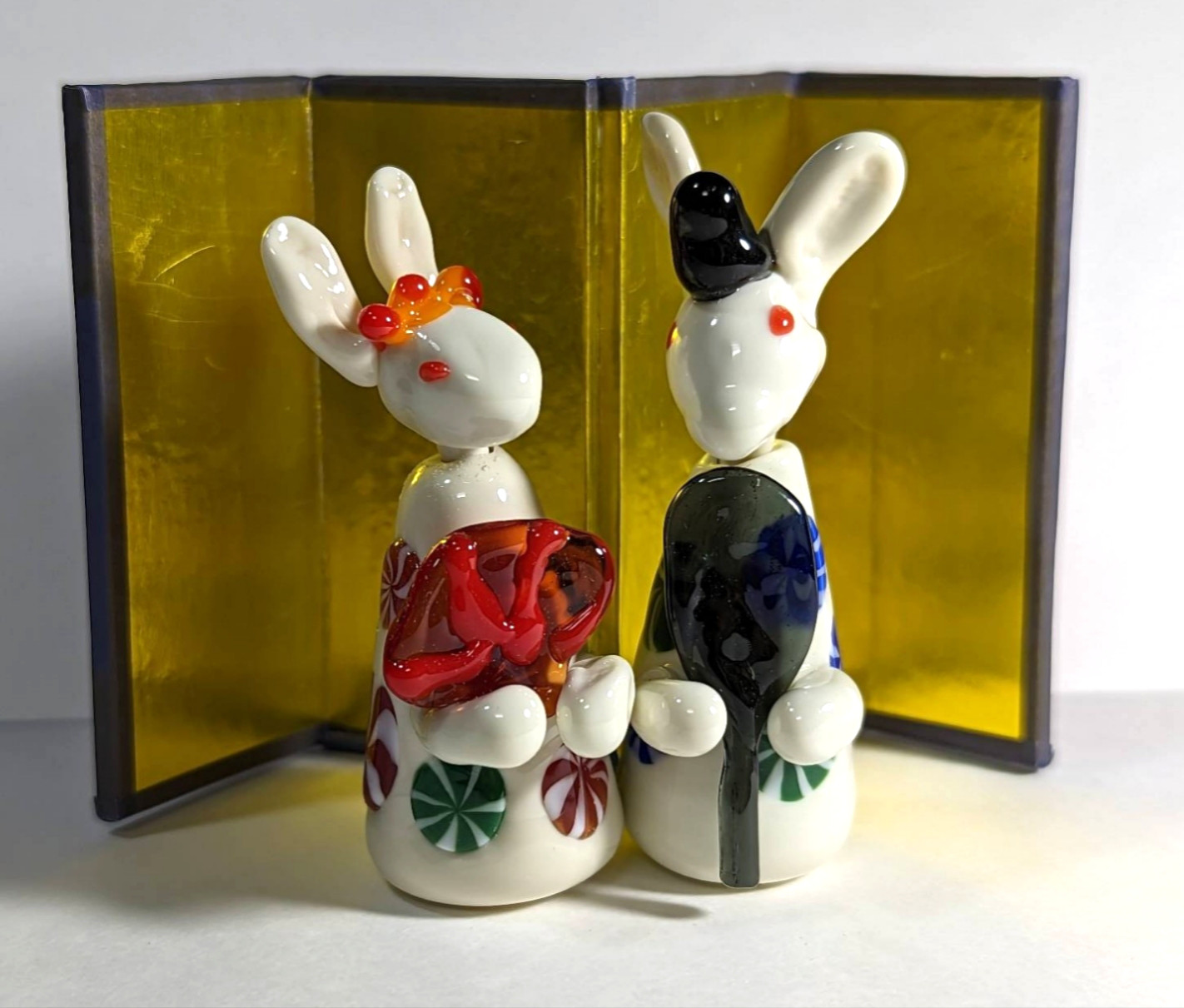 【特価・試作販売】ガラスのうさぎお雛様（金屏風付き）