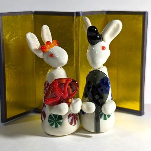 特価・試作販売】ガラスのうさぎお雛様（金屏風付き） その他人形 