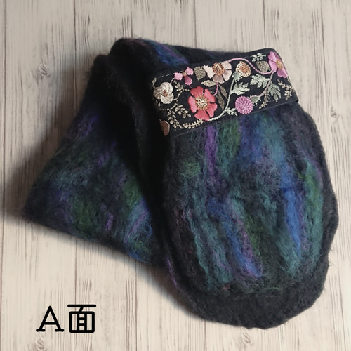 羊毛フェルトマフラーL Black mix マフラー JSS天然石