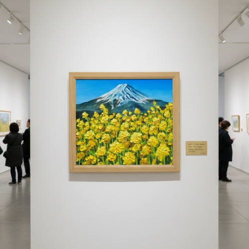 玄関やリビングに彩りを。油彩画【富士を望む花園】花の絵 富士山