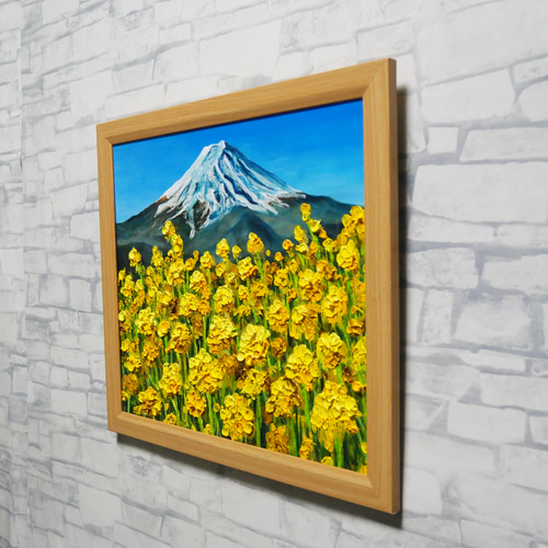 玄関やリビングに彩りを。油彩画【富士を望む花園】花の絵 富士山