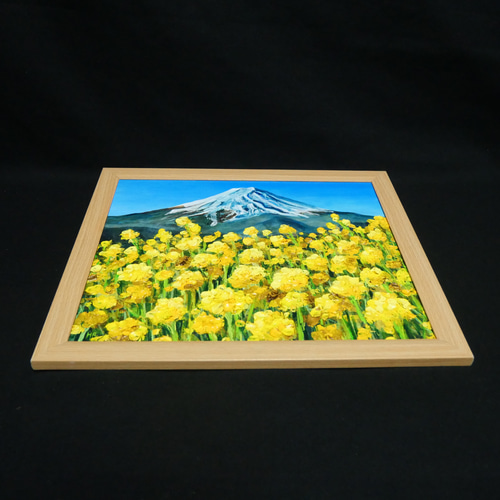 玄関やリビングに彩りを。油彩画【富士を望む花園】花の絵 富士山