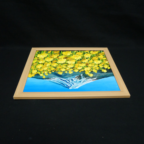 玄関やリビングに彩りを。油彩画【富士を望む花園】花の絵 富士山
