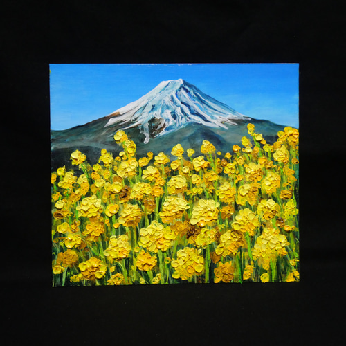 玄関やリビングに彩りを。油彩画【富士を望む花園】花の絵 富士山