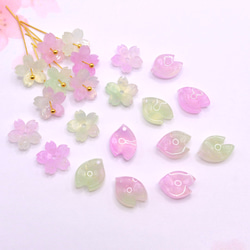 オリジナル変色素材★桜の花びらパーツ　アセテート　パープル×グリーン→ローズピンク 17枚目の画像