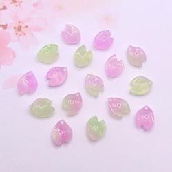 オリジナル変色素材★桜の花びらパーツ　アセテート　パープル×グリーン→ローズピンク 13枚目の画像