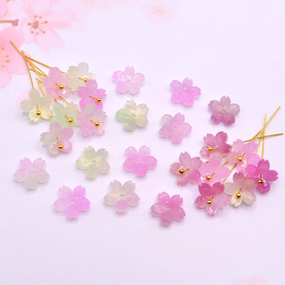 オリジナル変色素材★桜のパーツ　アセテート　パープル×グリーン→ローズピンク 4枚目の画像