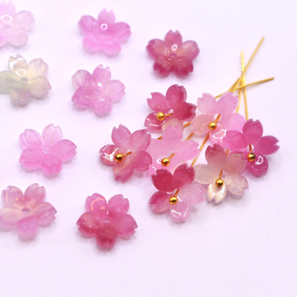 オリジナル変色素材★桜のパーツ　アセテート　パープル×グリーン→ローズピンク 11枚目の画像
