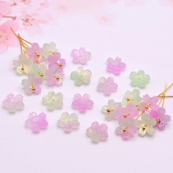 オリジナル変色素材★桜のパーツ　アセテート　パープル×グリーン→ローズピンク 12枚目の画像