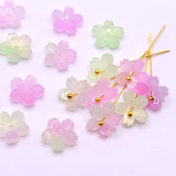 オリジナル変色素材★桜のパーツ　アセテート　パープル×グリーン→ローズピンク 8枚目の画像