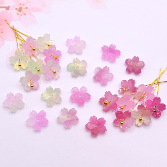 オリジナル変色素材★桜のパーツ　アセテート　パープル×グリーン→ローズピンク 7枚目の画像