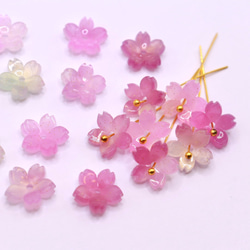 オリジナル変色素材★桜のパーツ　アセテート　パープル×グリーン→ローズピンク 10枚目の画像
