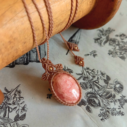 天然石マクラメペンダント インカローズ PN259 ネックレス・ペンダント