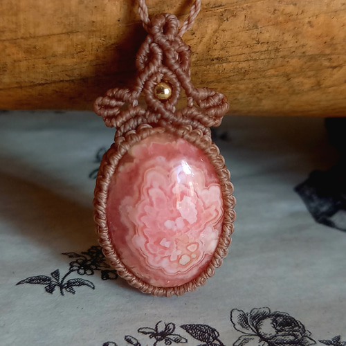 天然石マクラメペンダント インカローズ PN259 ネックレス・ペンダント