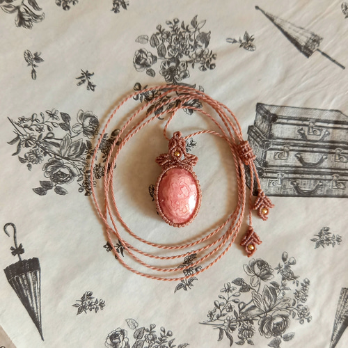 天然石マクラメペンダント インカローズ PN259 ネックレス・ペンダント