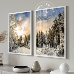 モダン 大自然 森 冬景色 / インテリアポスター 海外アート 2枚セット / 4643 1枚目の画像