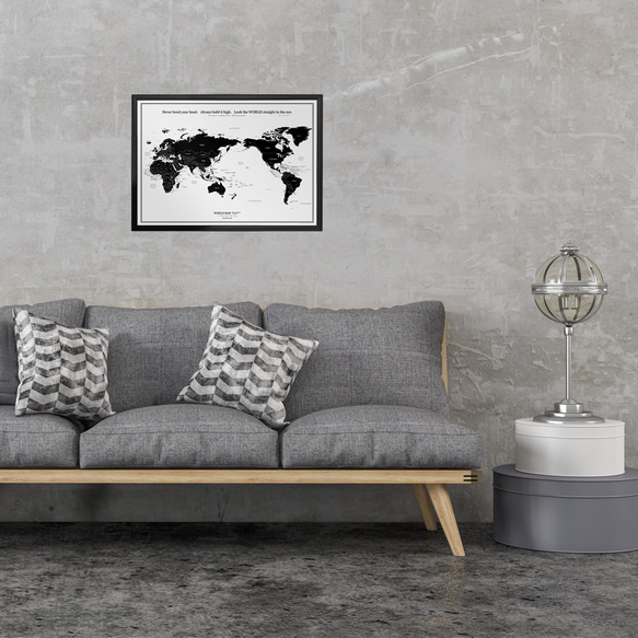 English & Japanese World map Poster A2 black MINIMAL MAP 第18張的照片