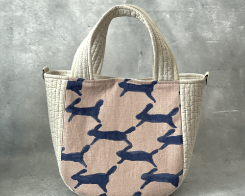 ハンドメイド　ミナペルホネン　runrunrun　ショルダートートバッグ大　新品 ⚮̈ミナペルホネン runrunrun pink ×ヌビ まるっこトート ヌビバッグ