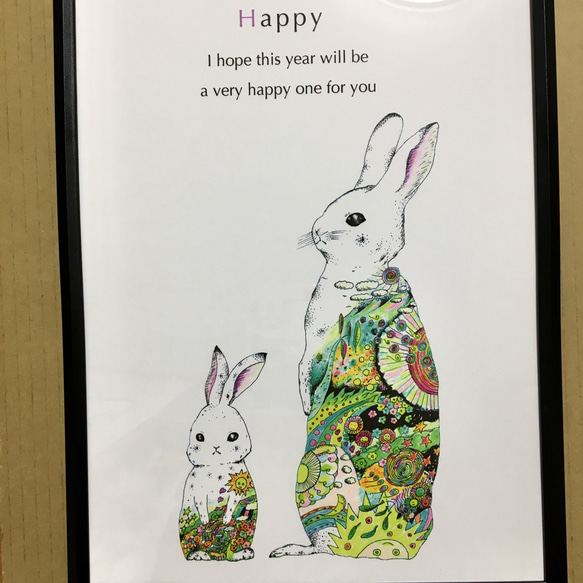 うさぎhappy/アートポスター　イラスト　Ａ4/B4/Ａ3サイズ 4枚目の画像