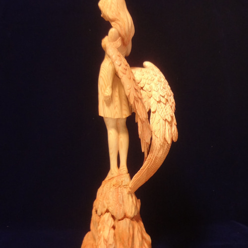 木彫刻 アート 『 静謐の天使 』 木彫刻 アート 芸術 アート 女性