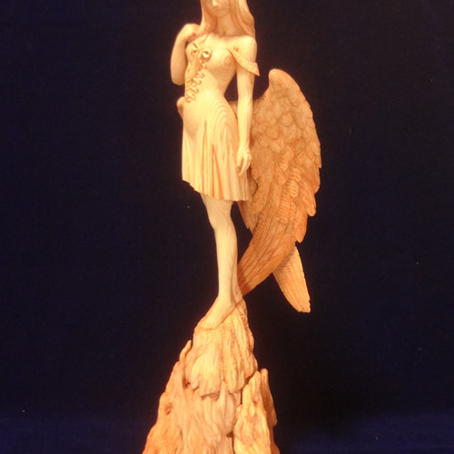 木彫刻 アート 『 静謐の天使 』 木彫刻 アート 芸術 アート 女性