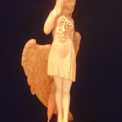 木彫刻 アート 『 静謐の天使 』 木彫刻 アート 芸術 アート 女性