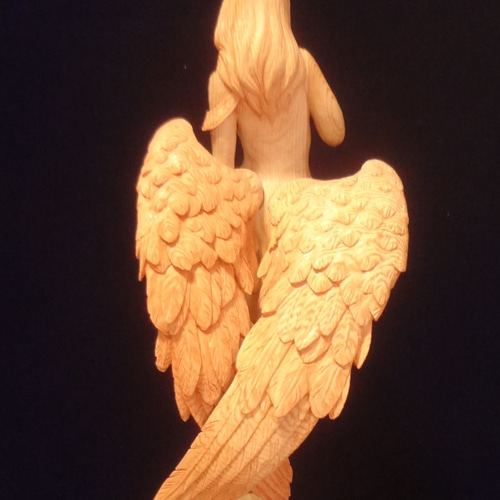 木彫刻 アート 『 静謐の天使 』 木彫刻 アート 芸術 アート 女性