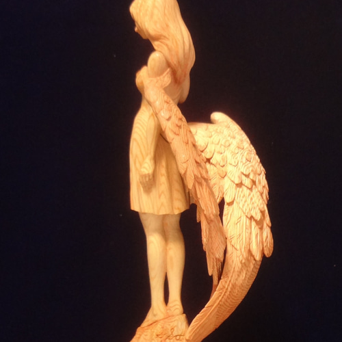 木彫刻 アート 『 静謐の天使 』 木彫刻 アート 芸術 アート 女性