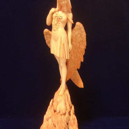 木彫刻 アート 『 静謐の天使 』 木彫刻 アート 芸術 アート 女性