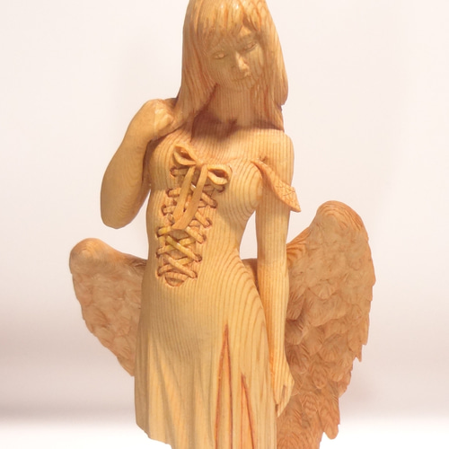 木彫刻 アート 『 静謐の天使 』 木彫刻 アート 芸術 アート 女性