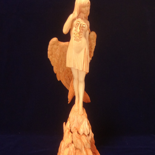 木彫刻 アート 『 静謐の天使 』 木彫刻 アート 芸術 アート 女性