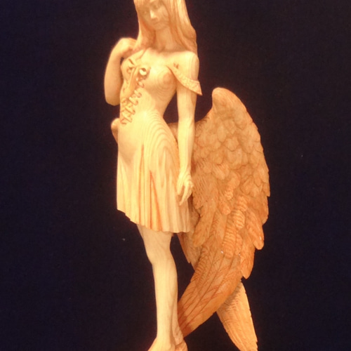 木彫刻 アート 『 静謐の天使 』 木彫刻 アート 芸術 アート 女性