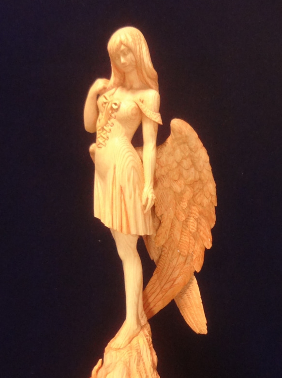 木彫刻 アート 『 静謐の天使 』　木彫刻 アート　芸術 アート 女性 ハンドメイド  手彫り　エンジェル 彫刻 16枚目の画像