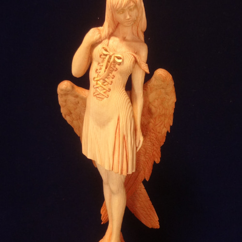 木彫刻 アート 『 静謐の天使 』 木彫刻 アート 芸術 アート 女性