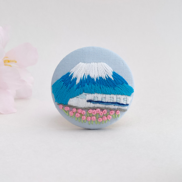 富士山 青色系 和風アート 手刺繍 富士山 青色系 和風アート 手刺繍