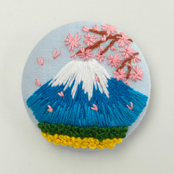 新幹線越しの富士山刺繍ブローチ 10枚目の画像