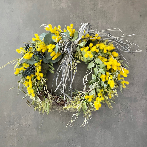 ユーカリとミモザのオーバルリース Valley フラワー・ガーデニング ユーカリとミモザのオーバルリース