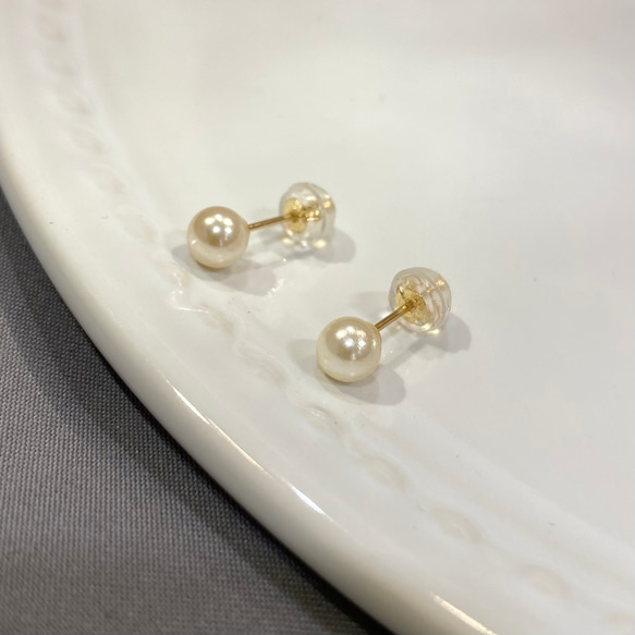 【K18 GOLD】18金 5mm 泉州 貝パール  ピアス  18KP3 (6月誕生石） 1枚目の画像