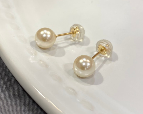 yum. / k18 ゴールド フリンジ パール ピアス K18 GOLD】18金 6mm 泉州 貝パール ピアス 18KP4 (6月誕生石