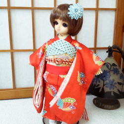 手作り人形　振り袖の女の子 幼SD 振り袖着付けセット 朱色 蝶 その他人形 めぇめぇ堂 通販
