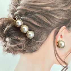 【二点セット】 アンティークパール 髪留め ピアス イヤリング ヘアクリップ ハンドメイド ウエディング 結婚式 4枚目の画像