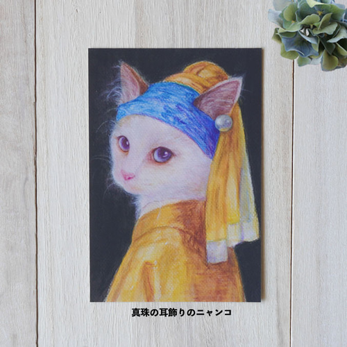 手作り額縁付きシルクスクリーン応用絵画 title「お通りニャンコ