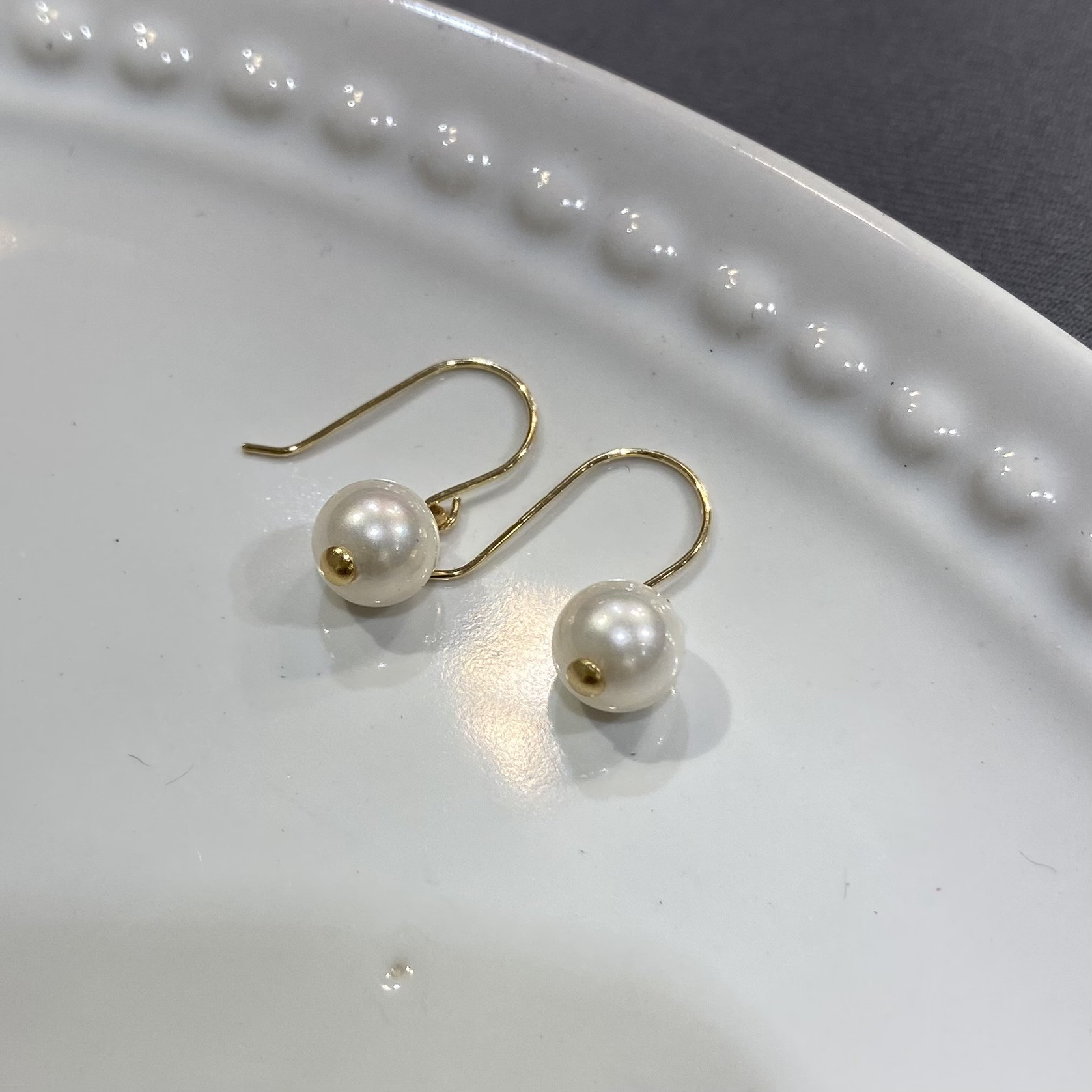 【K18 GOLD】18金 6mm 泉州 貝パール フック ピアス  18KP9(6月誕生石）MADE IN JAPAN