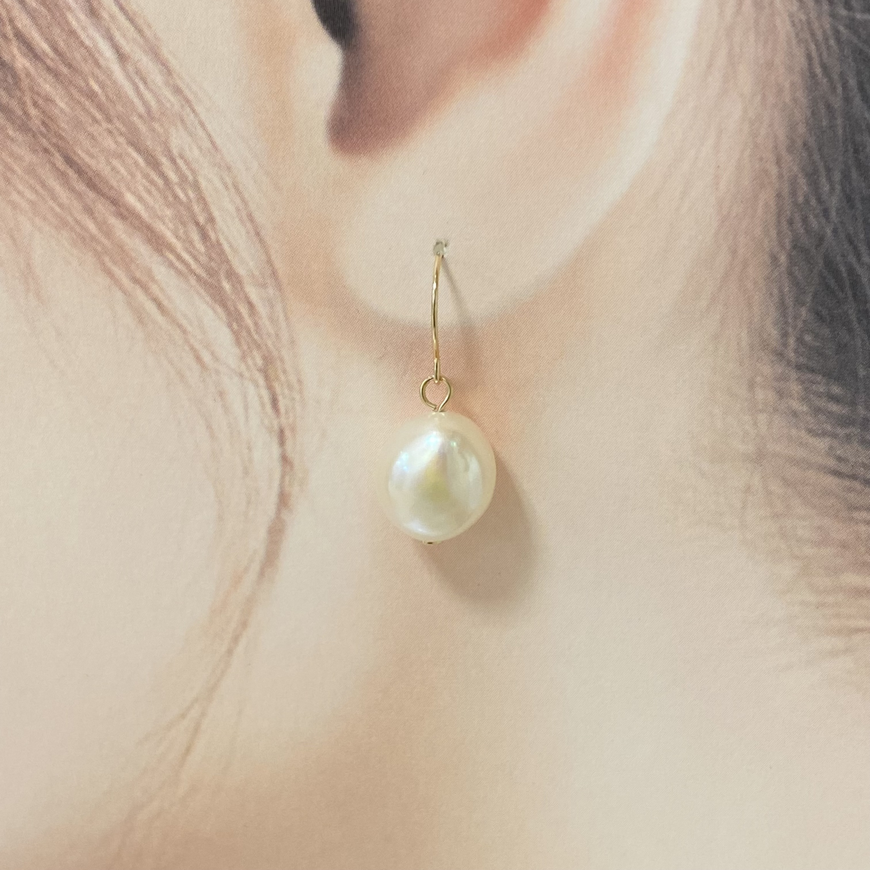 【K18 GOLD】18金 ８mmＸ10 淡水 バロックパール フック ピアス 　 18KP11　(6月誕生石）｜詳細画像
