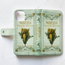全3色・架空の洋書"ミモザの花言葉" 手帳型 iPhoneケース スマホケース 全機種対応 11枚目の画像