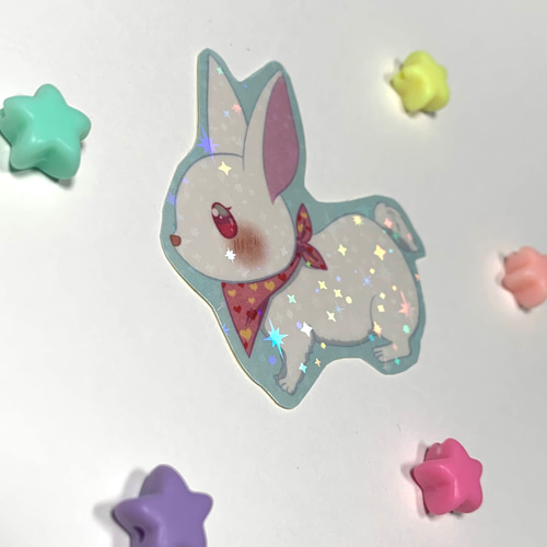 キラキラシール/白うさぎとタレ耳うさぎ/ホログラム/ステッカー/ウサギ
