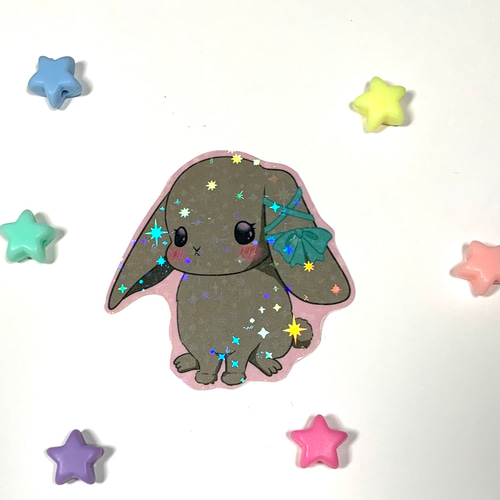 キラキラシール/白うさぎとタレ耳うさぎ/ホログラム/ステッカー/ウサギ