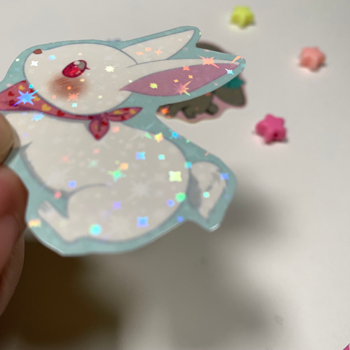 キラキラシール/白うさぎとタレ耳うさぎ/ホログラム/ステッカー/ウサギ